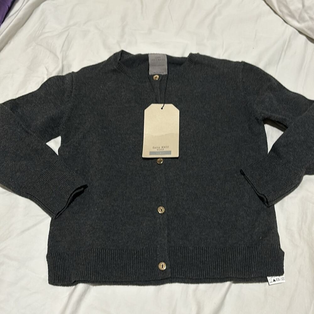 zara 5 charcoal grey cardigan gold tone buttons cotton nylon blend NWT